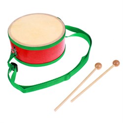 Игрушечный барабан, с палочками, на ленте, размер: 15 × 15 × 7 см - фото 732208